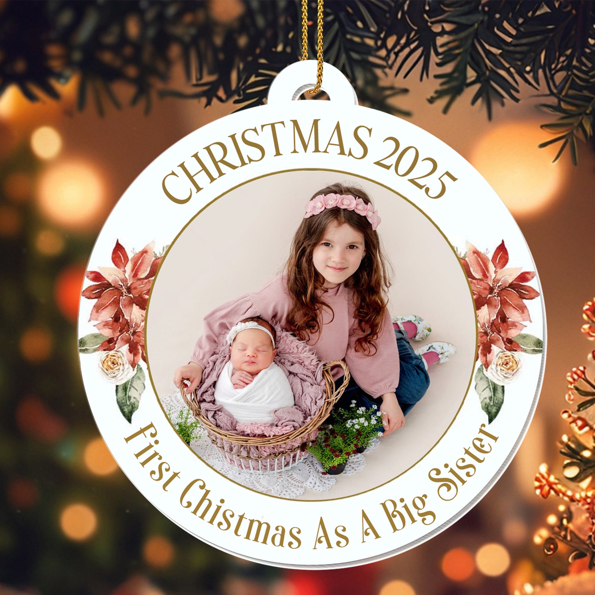 First Christmas As A Big Sister With Flowers and Baby Basket