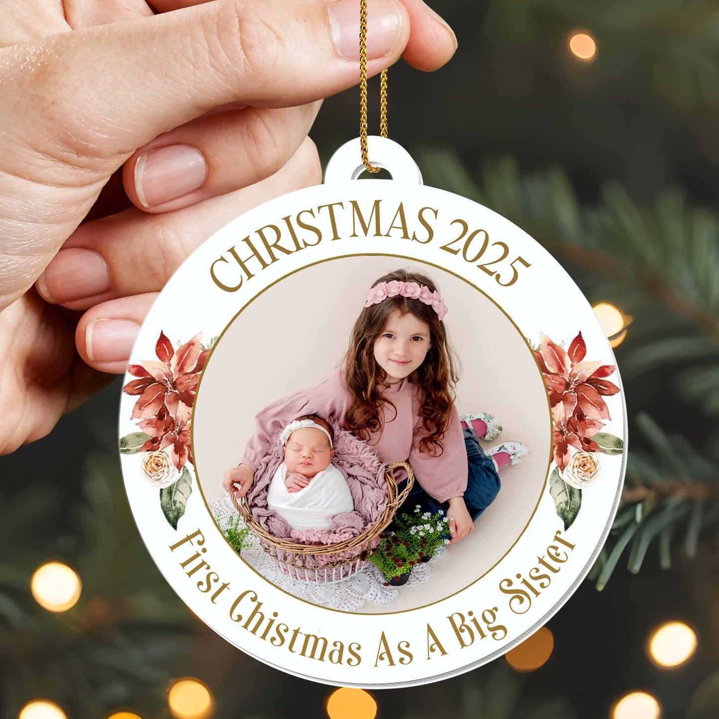 First Christmas As A Big Sister With Flowers and Baby Basket