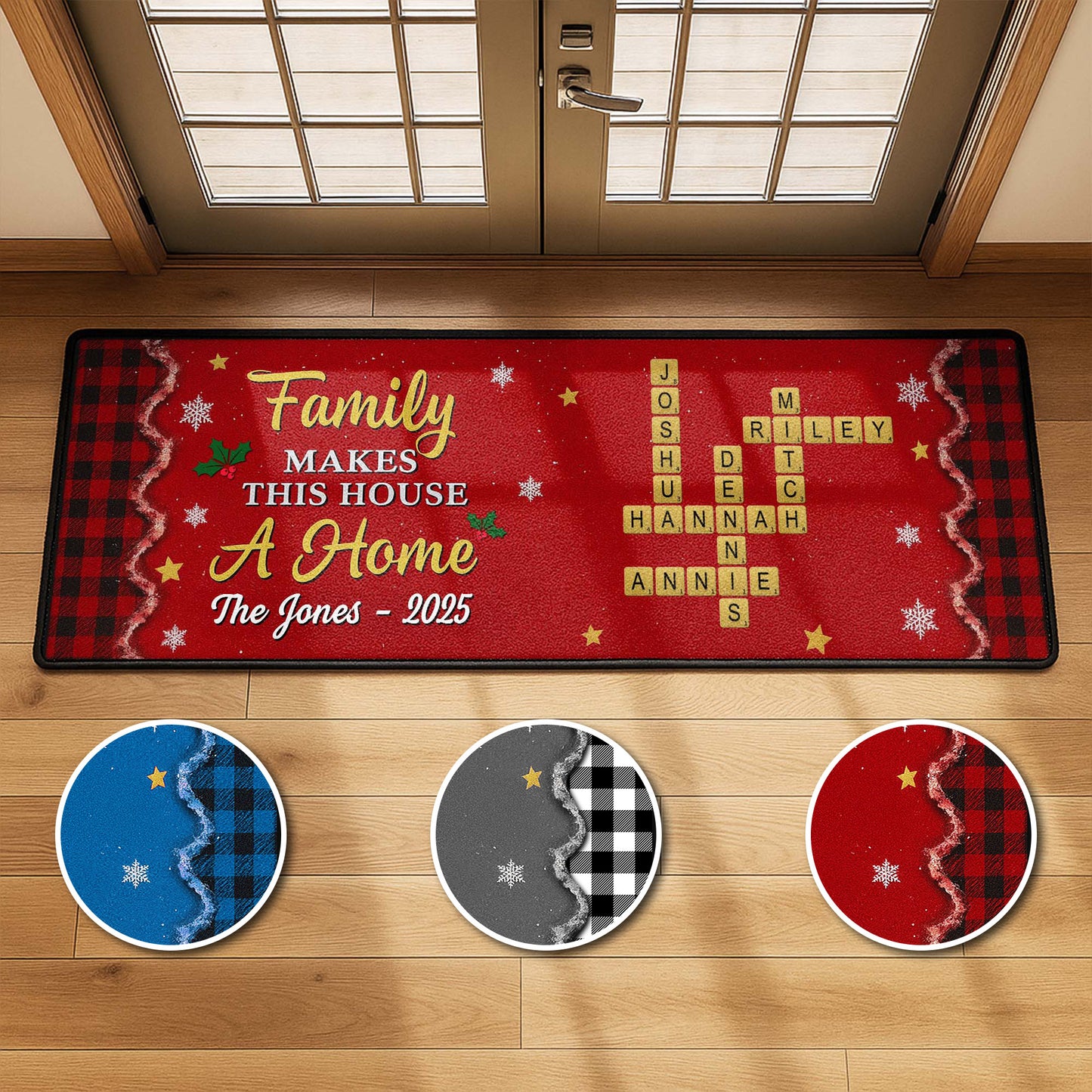 Family Makes This House A Home, Scrabble Tiles and Holly Design