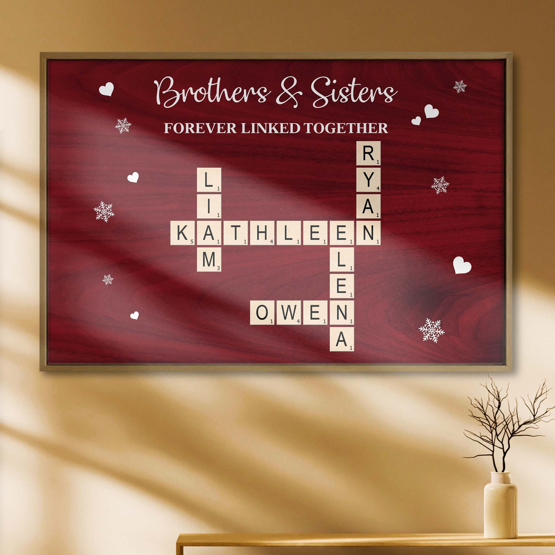 Brothers And Sisters Forever Linked Together Scrabble Tiles Hearts