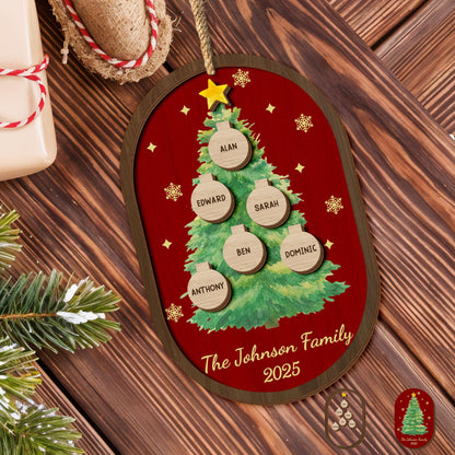 Celebrate The Holidays With A Festive Tree Design - Personalized Double Layer Wood Ornament - FAM710_DWO