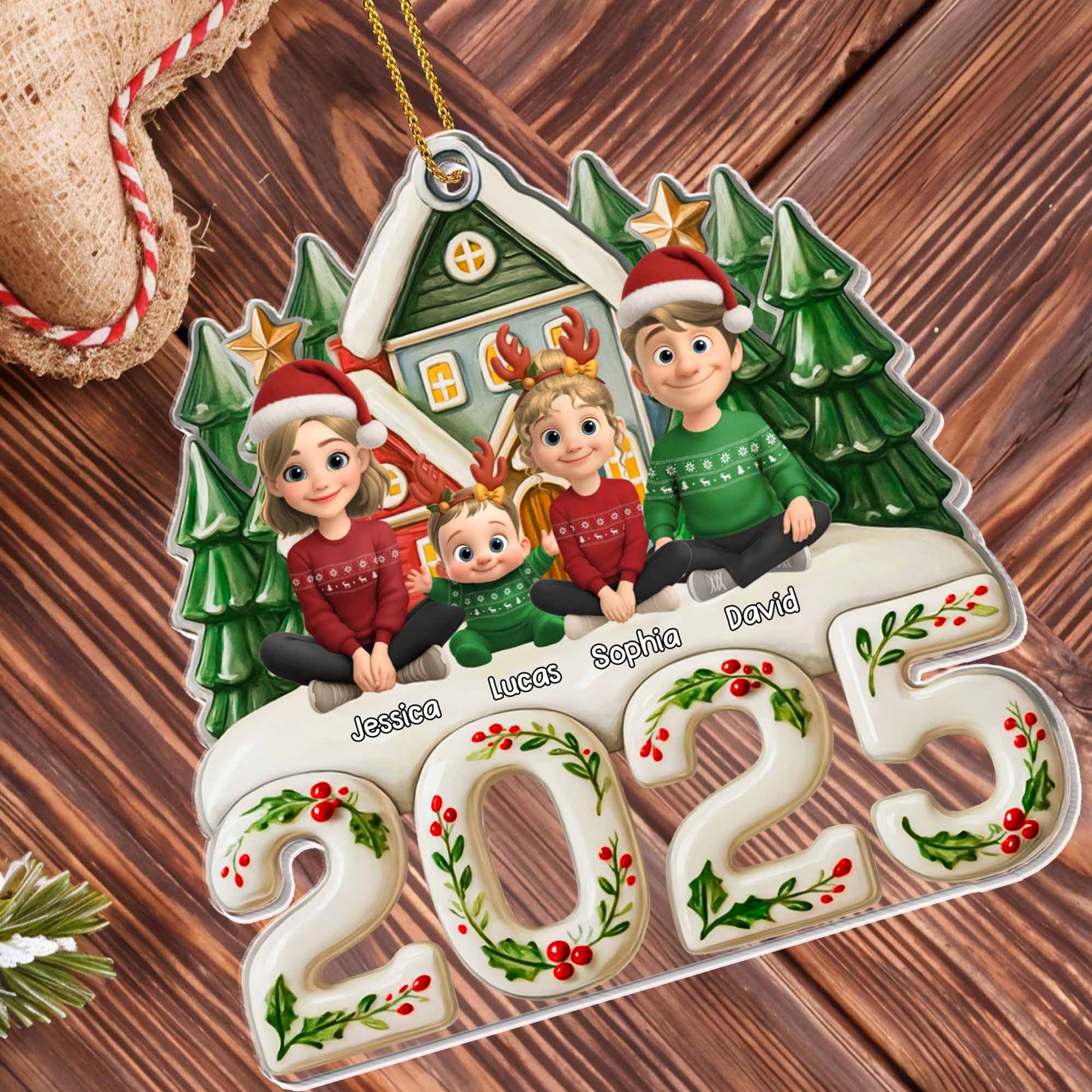 Family Christmas Celebration With Santa Hats