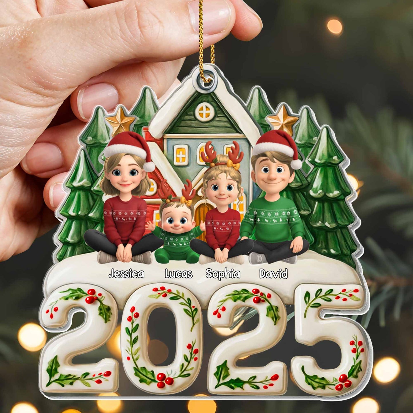 Family Christmas Celebration With Santa Hats