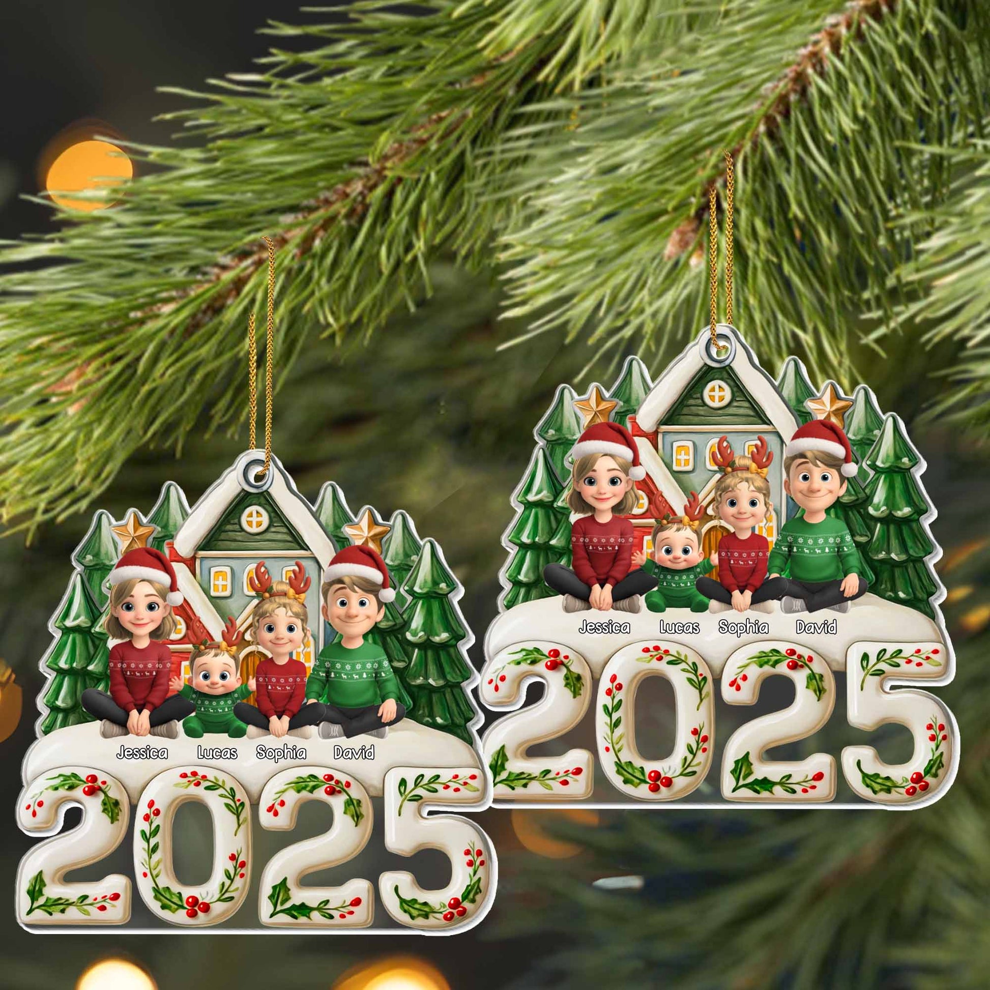 Family Christmas Celebration With Santa Hats