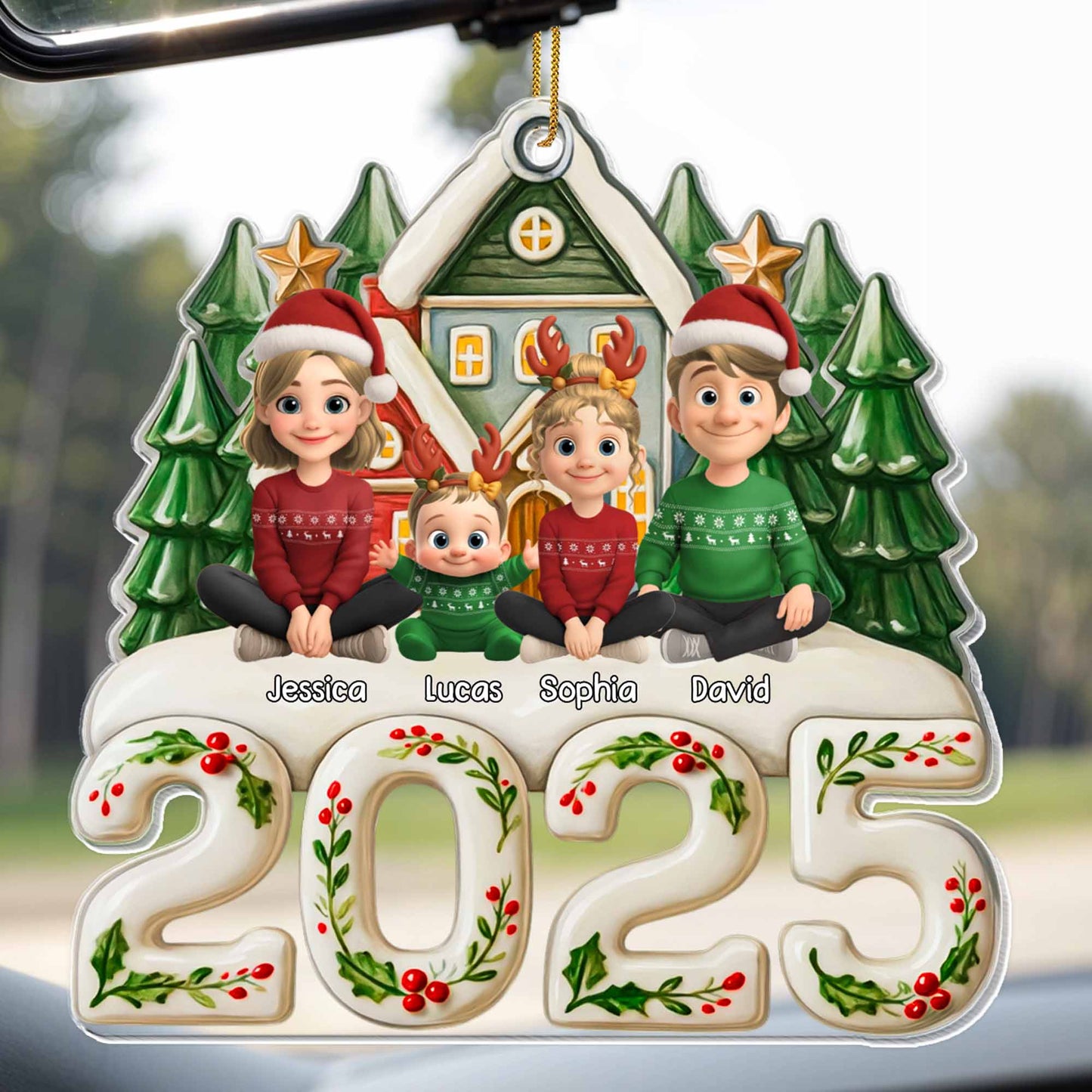 Family Christmas Celebration With Santa Hats