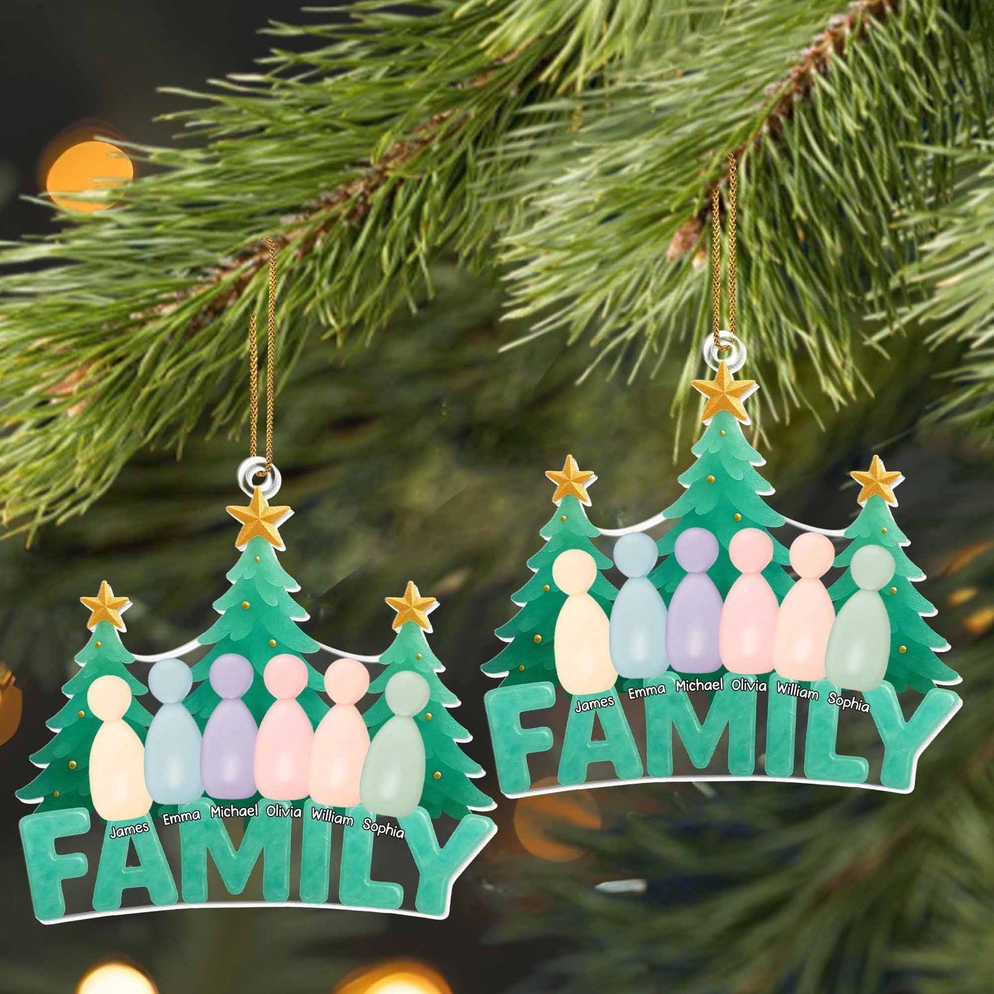 Celebrate Your Loving Family, Christmas Trees And Colorful Figures