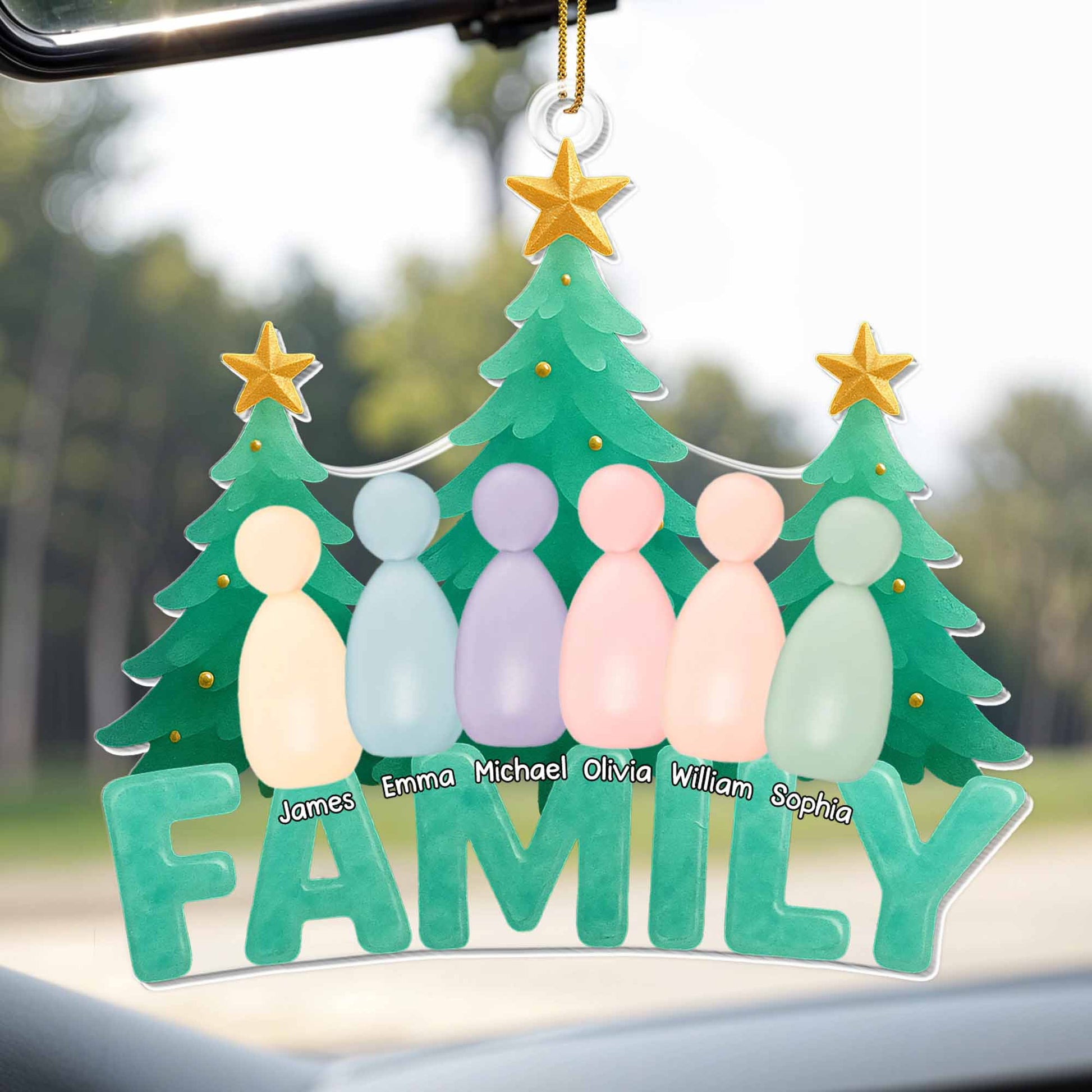 Celebrate Your Loving Family, Christmas Trees And Colorful Figures