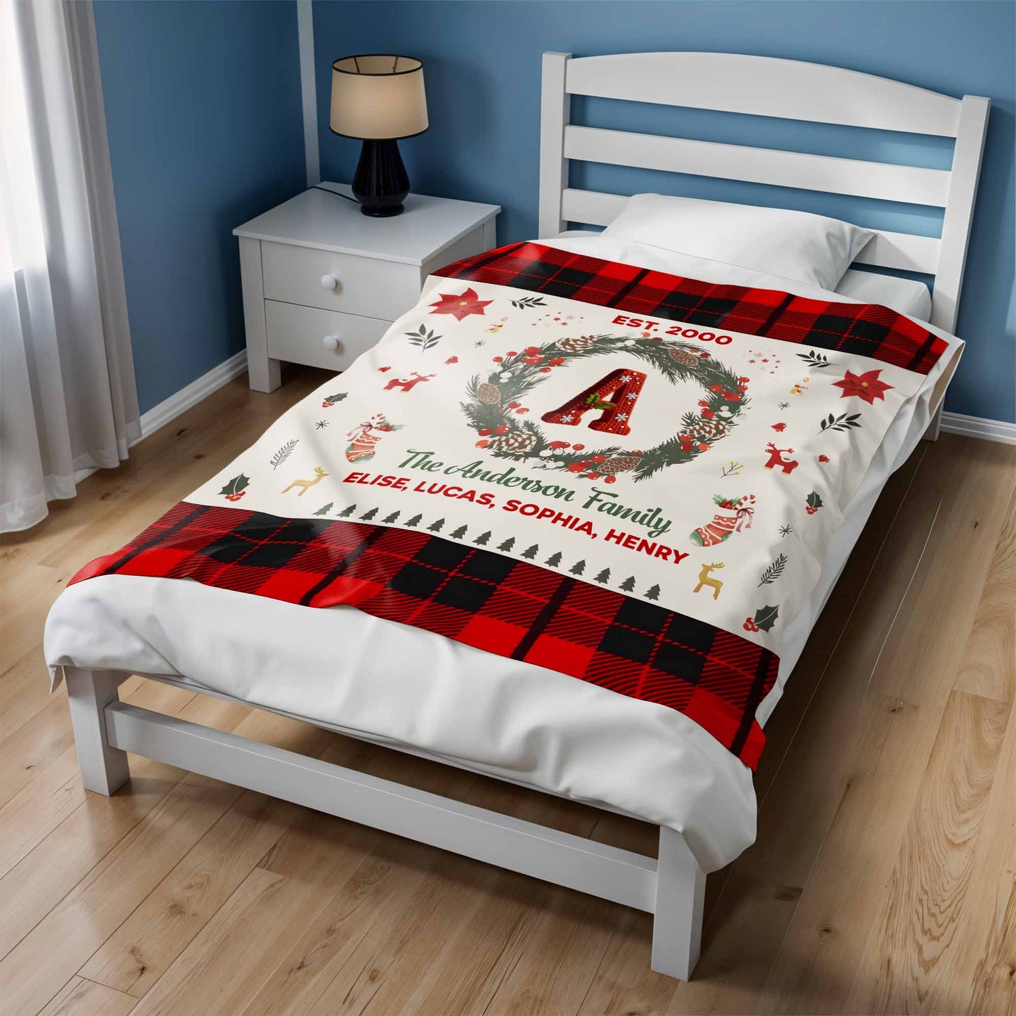 Celebrate Warmth And Love With Festive Christmas Wreath And Plaid Design