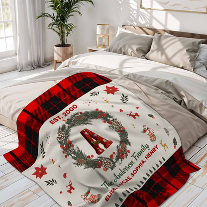 Celebrate Warmth And Love With Festive Christmas Wreath And Plaid Design