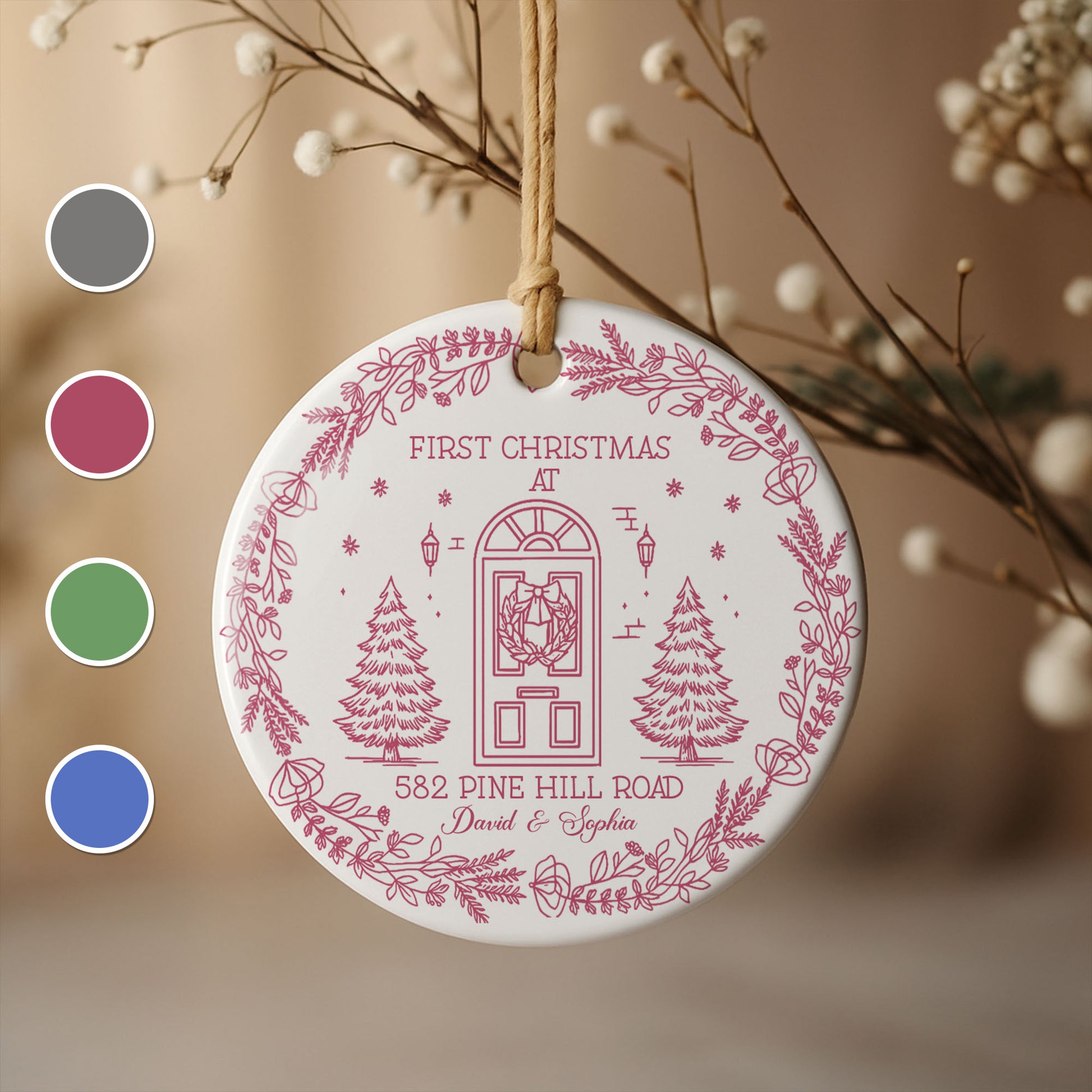 First Christmas At Our New Home, Door And Christmas Trees Design