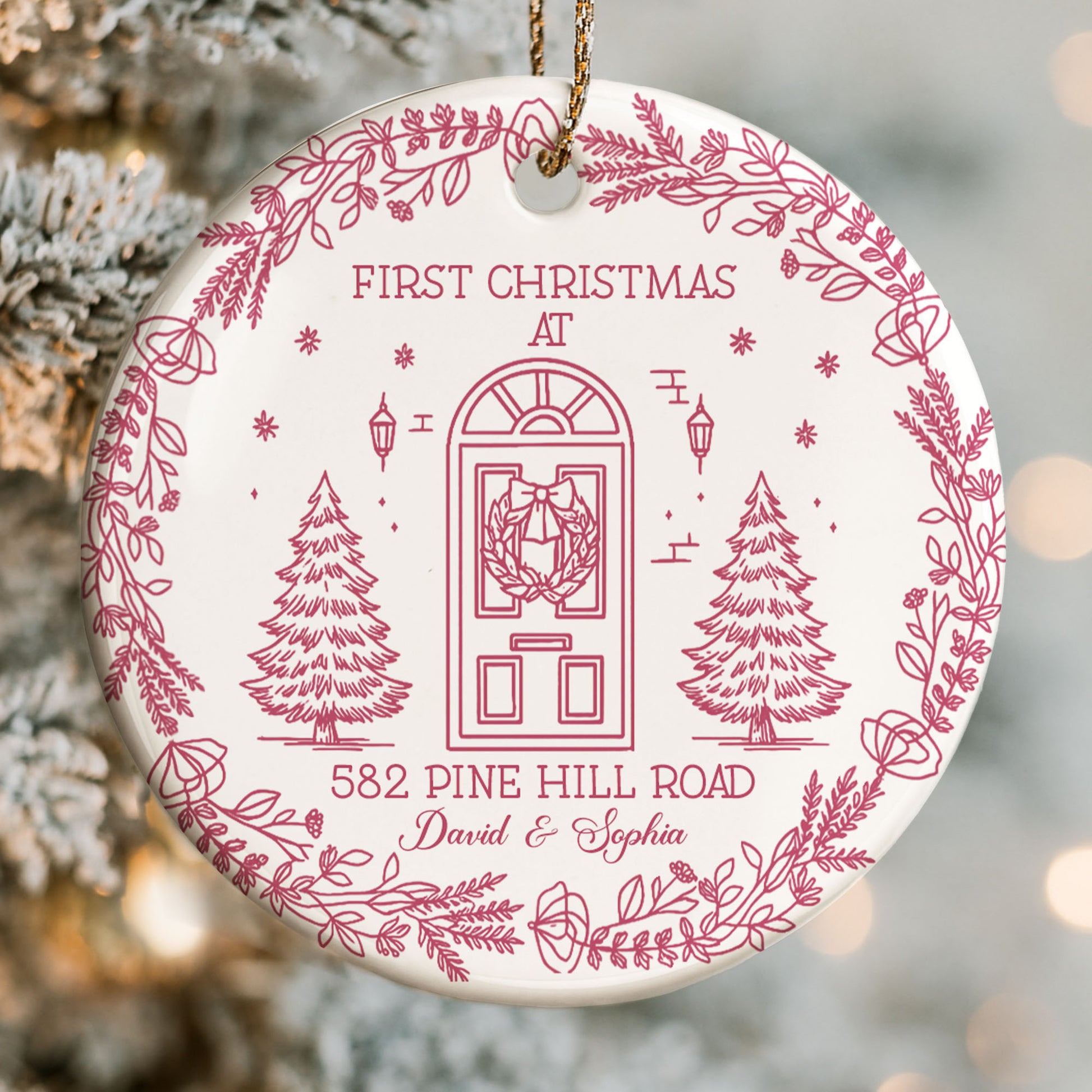 First Christmas At Our New Home, Door And Christmas Trees Design