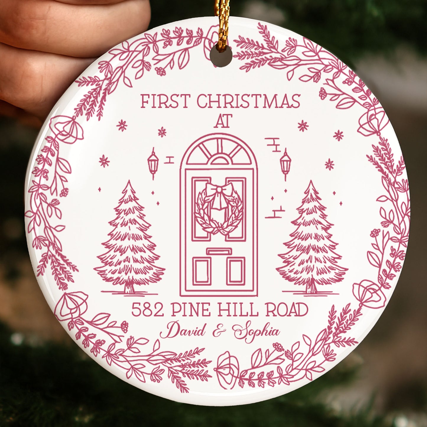 First Christmas At Our New Home, Door And Christmas Trees Design