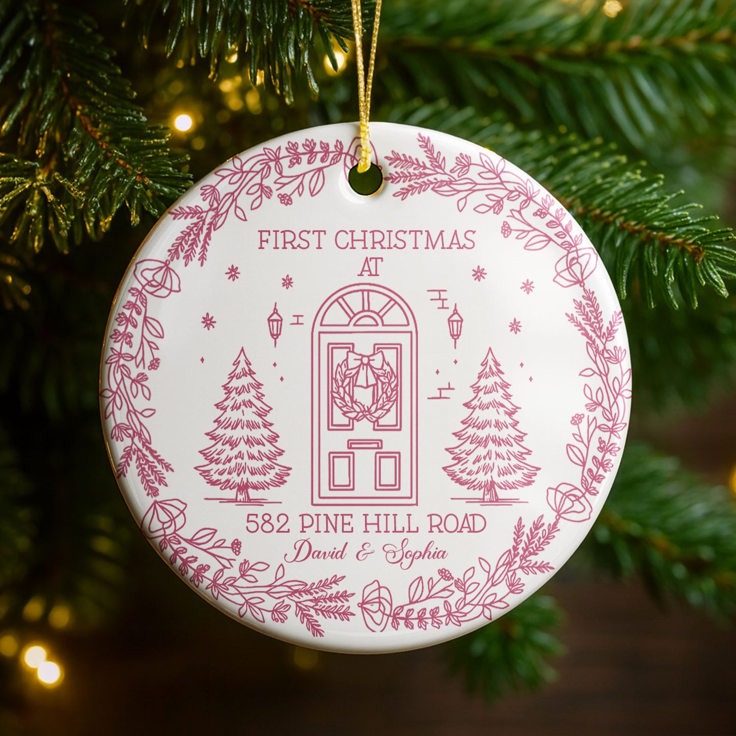 First Christmas At Our New Home, Door And Christmas Trees Design