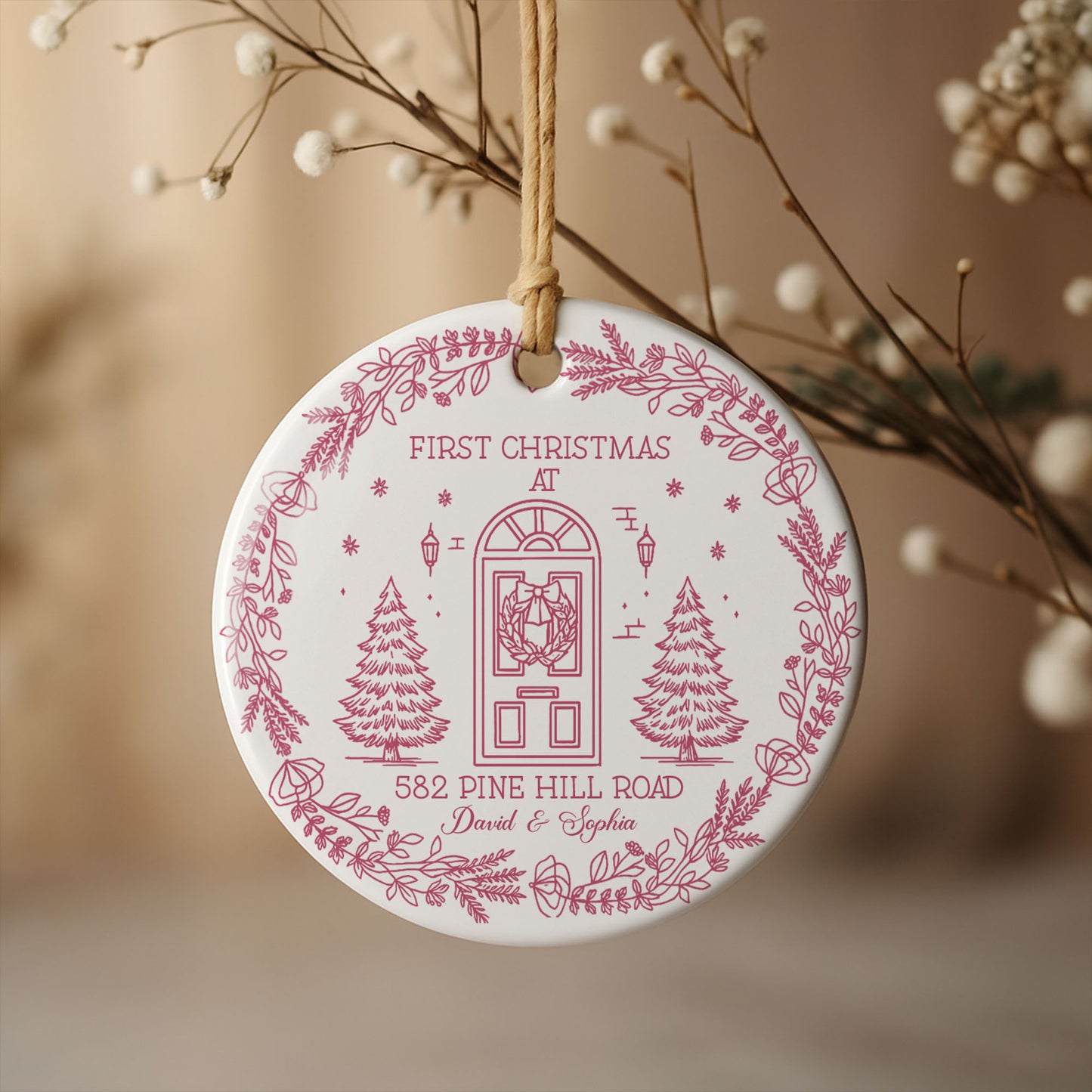 First Christmas At Our New Home, Door And Christmas Trees Design