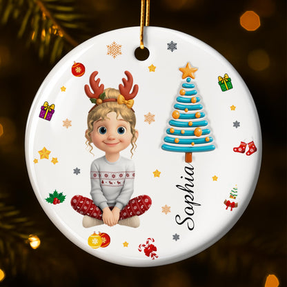 Festive Christmas Spirit With Young Girl And Tree