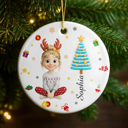 Festive Christmas Spirit With Young Girl And Tree