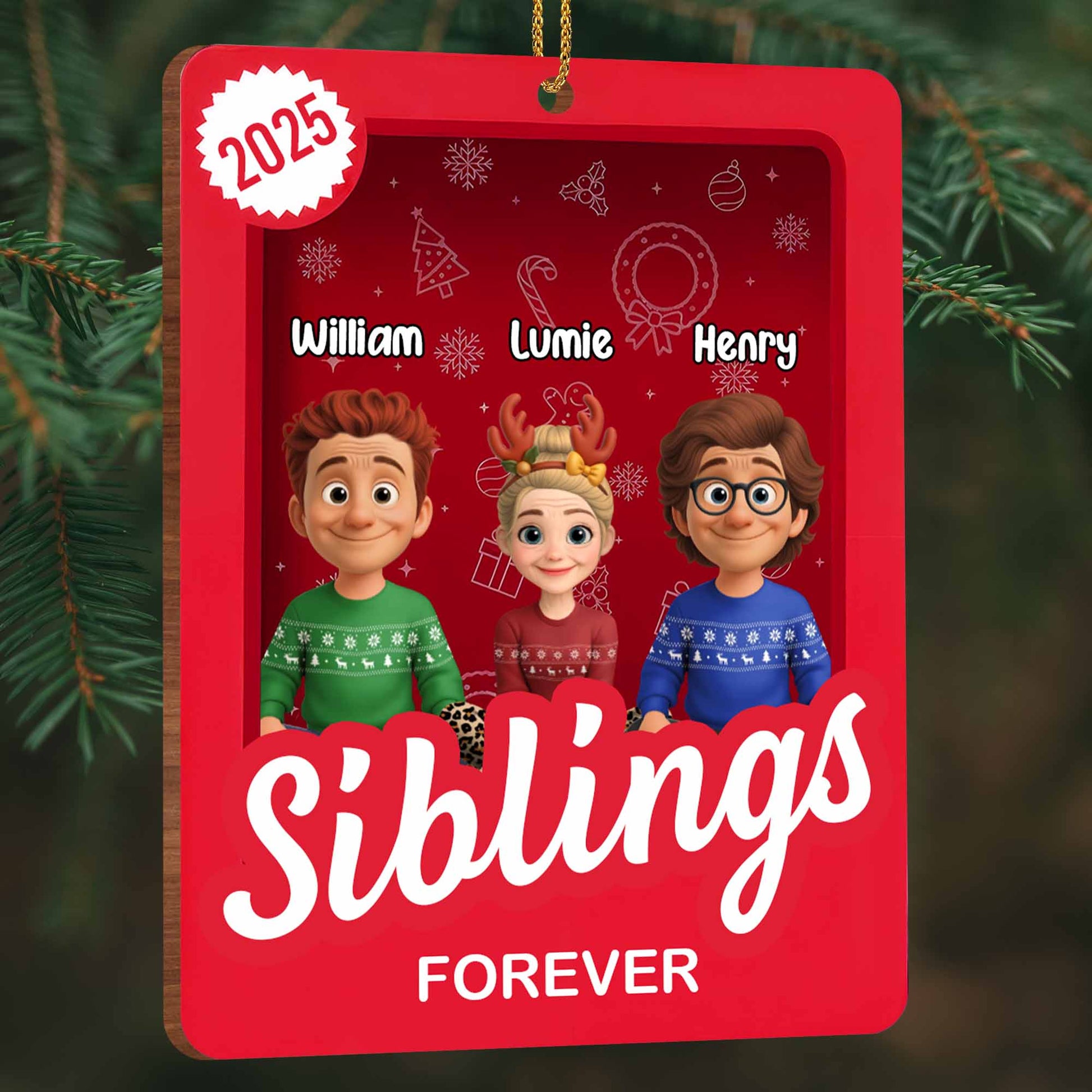 Siblings Forever With Cartoon Christmas Cheer