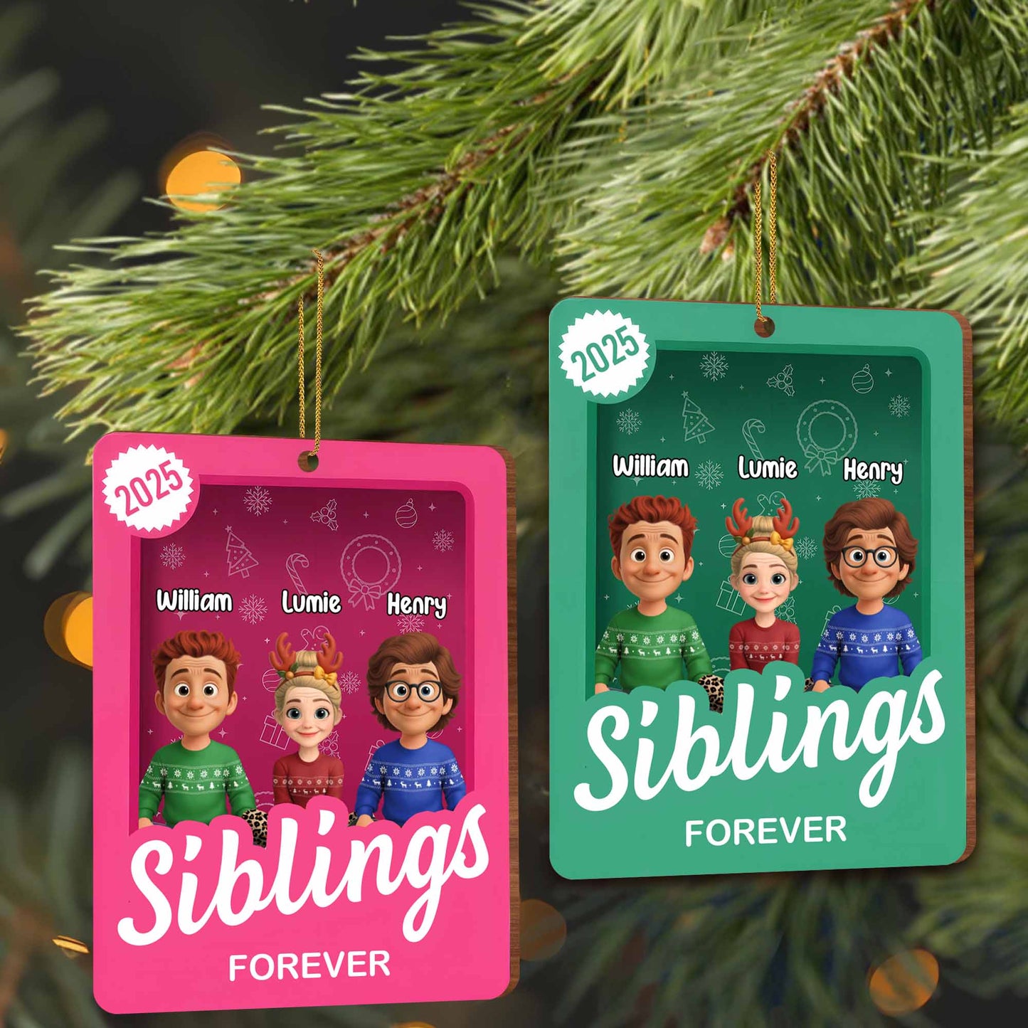 Siblings Forever With Cartoon Christmas Cheer