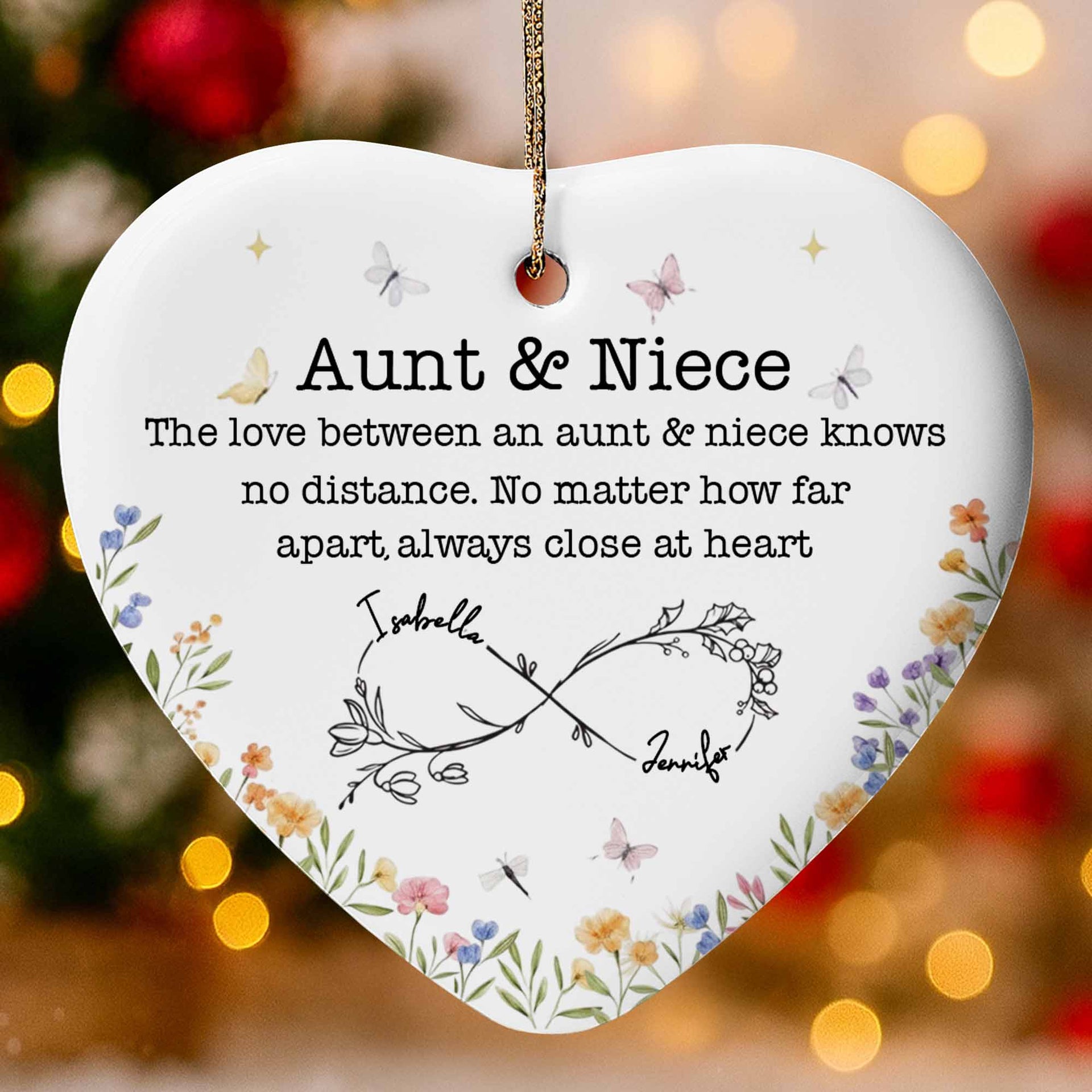 The Love Between An Aunt & Niece, Flowers And Hearts - Personalized Custom Ceramic Ornament With Heart Shape - FAM744_HCE 商品缩略图