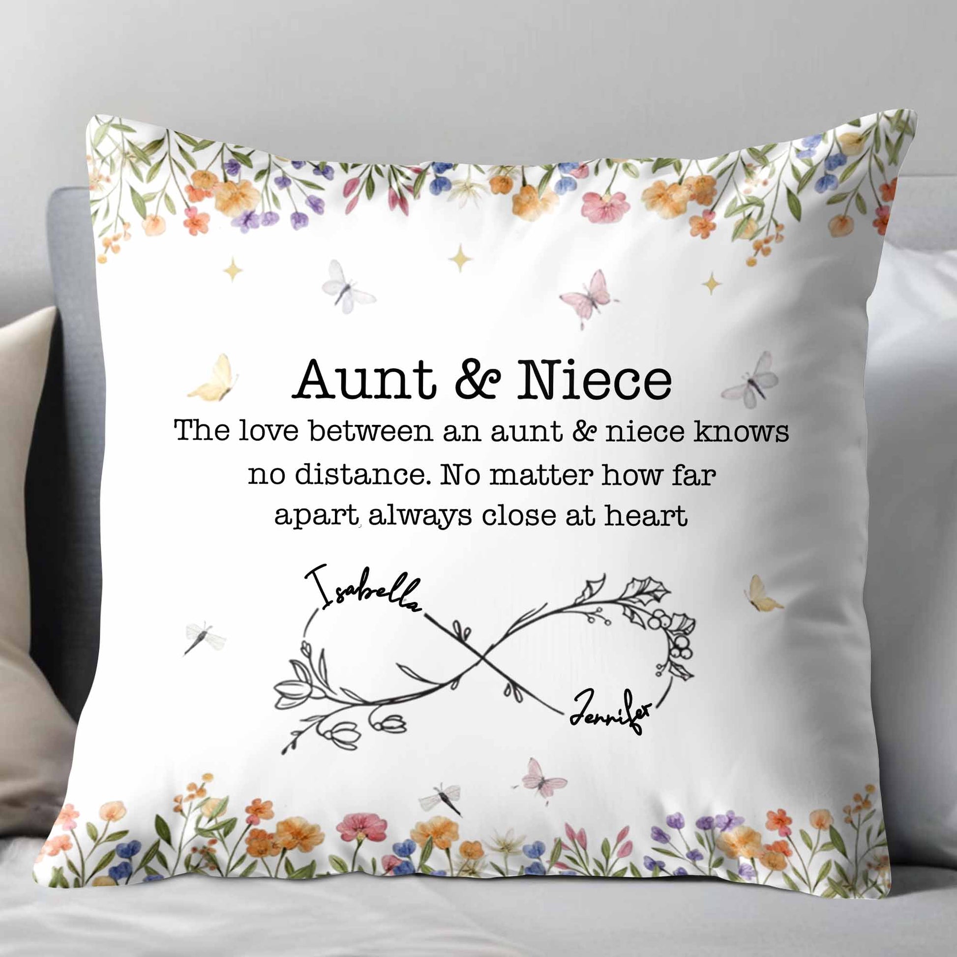 Love Between Aunt & Niece, Flowers and Butterflies Pillow