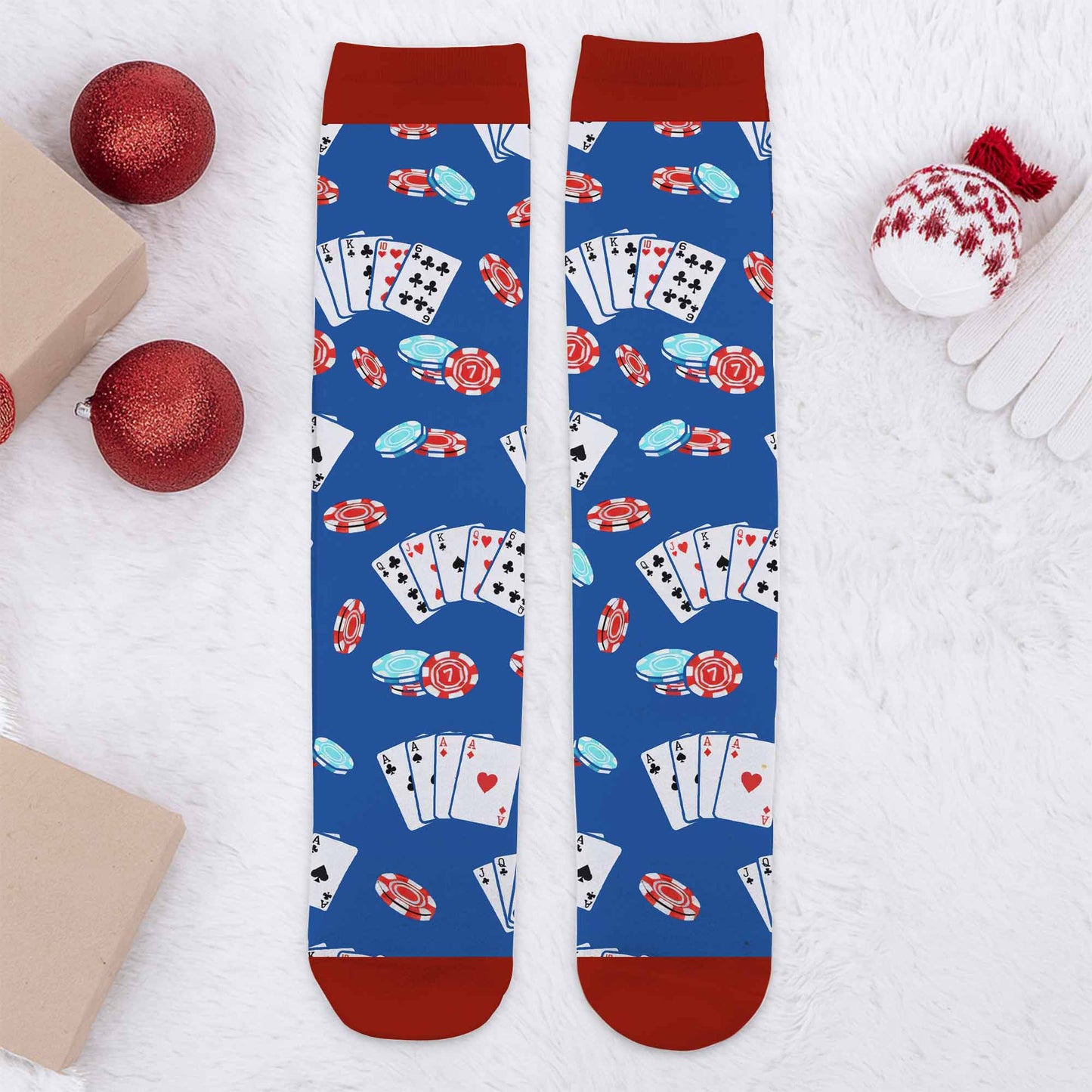 Lucky Poker Socks Featuring Cards And Chips