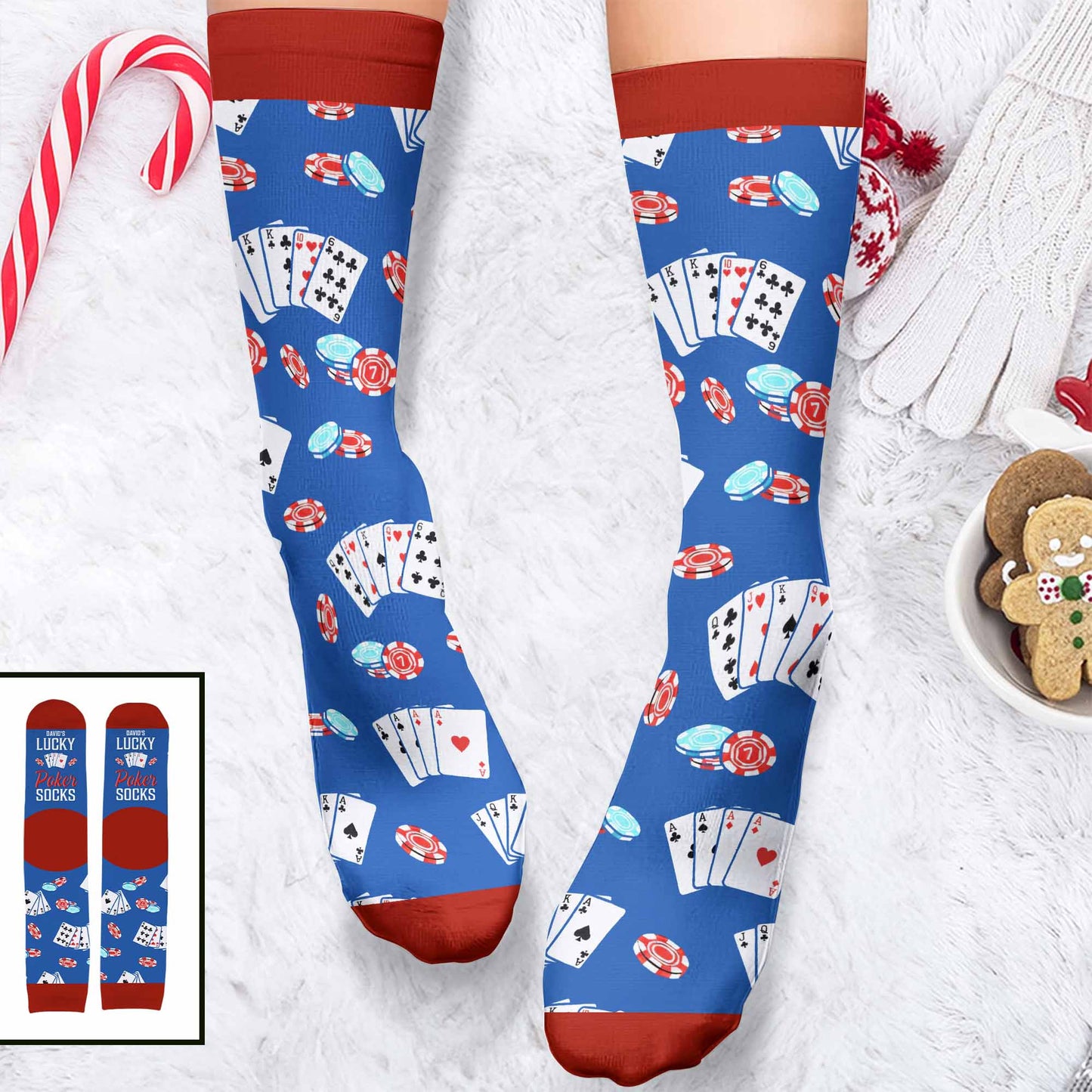 Lucky Poker Socks Featuring Cards And Chips