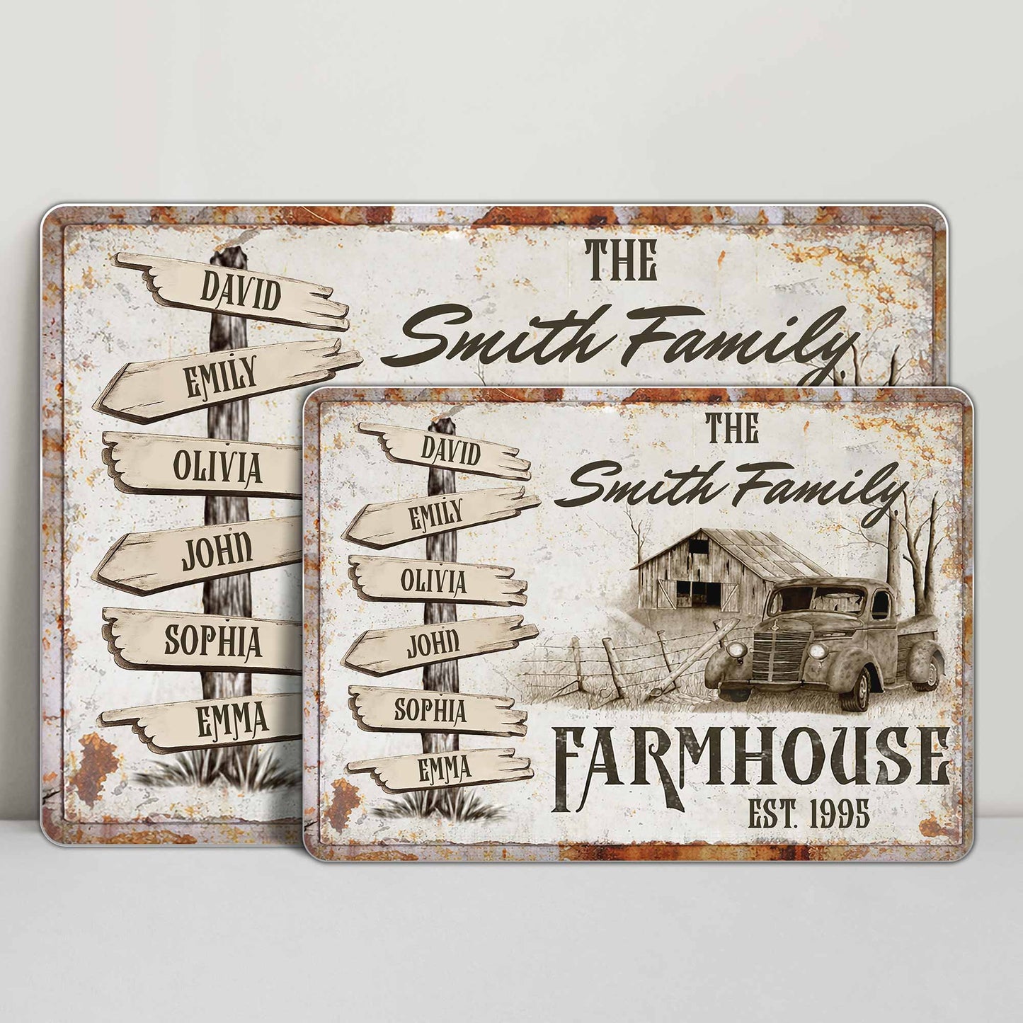 Farmhouse Est, Featuring A Rustic Truck And Wooden Signs
