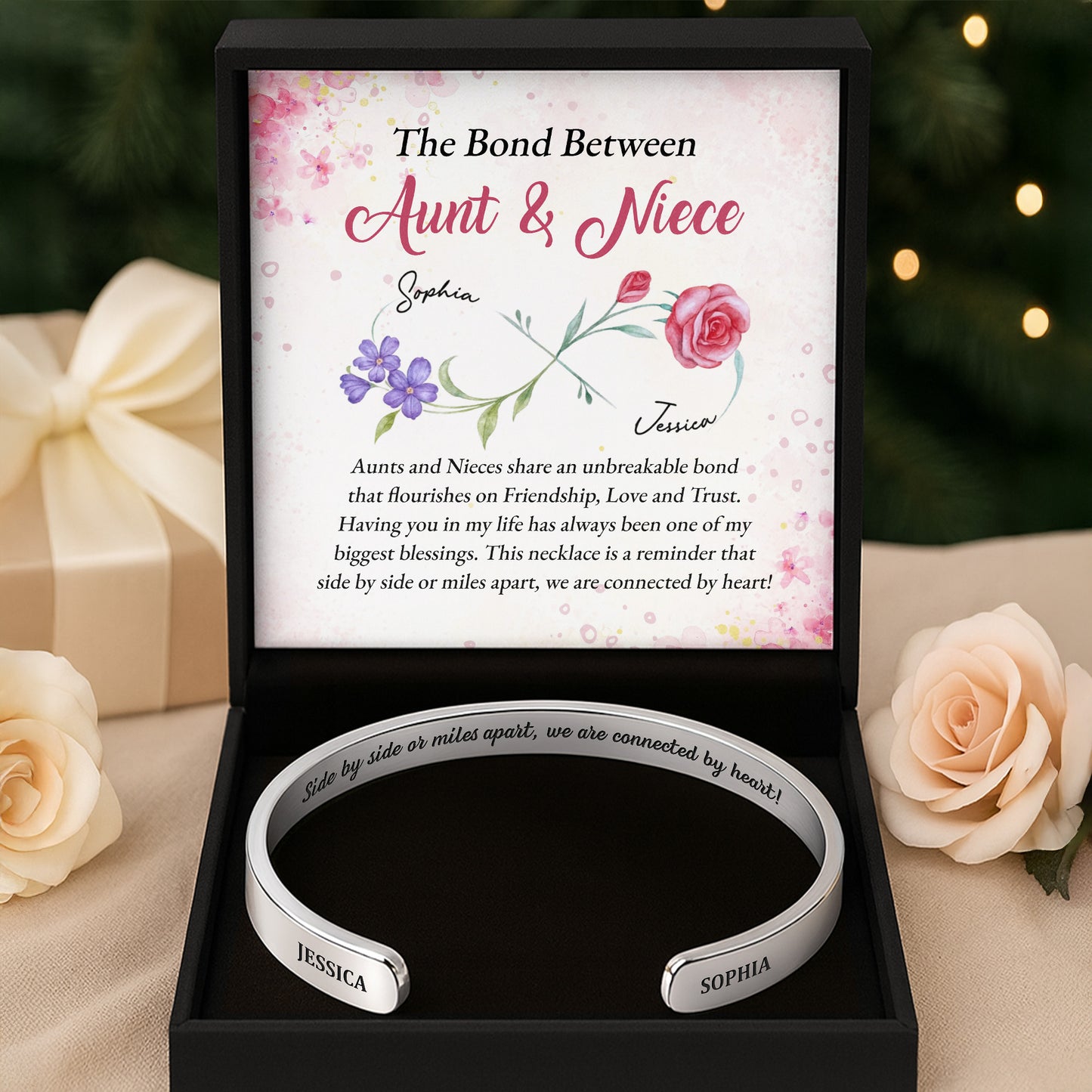 Side By Side Or Miles Apart, Connected By Heart, Floral Design