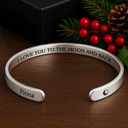 I Love You To The Moon And Back With Moon And Floral Elements - Personalized Bracelet Cuff With Custom Message Card - FAM760_CUFB