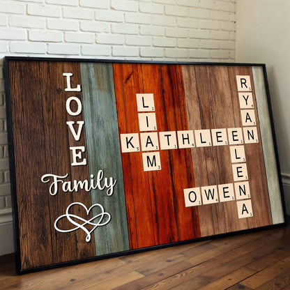 Love And Family Scrabble Style On Wooden Background