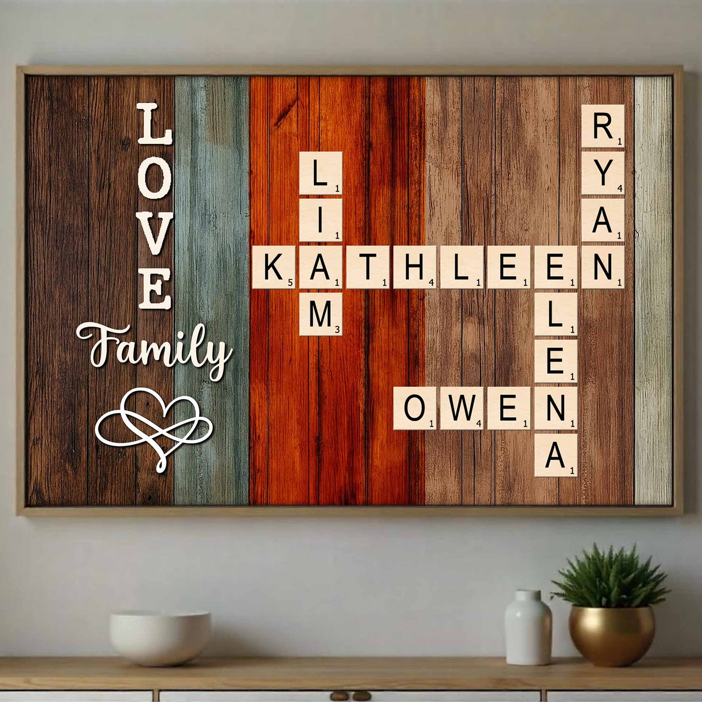 Love And Family Scrabble Style On Wooden Background