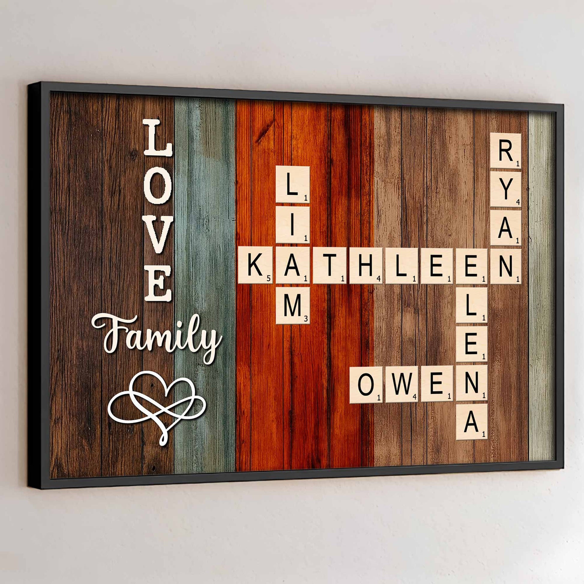 Love And Family Scrabble Style On Wooden Background