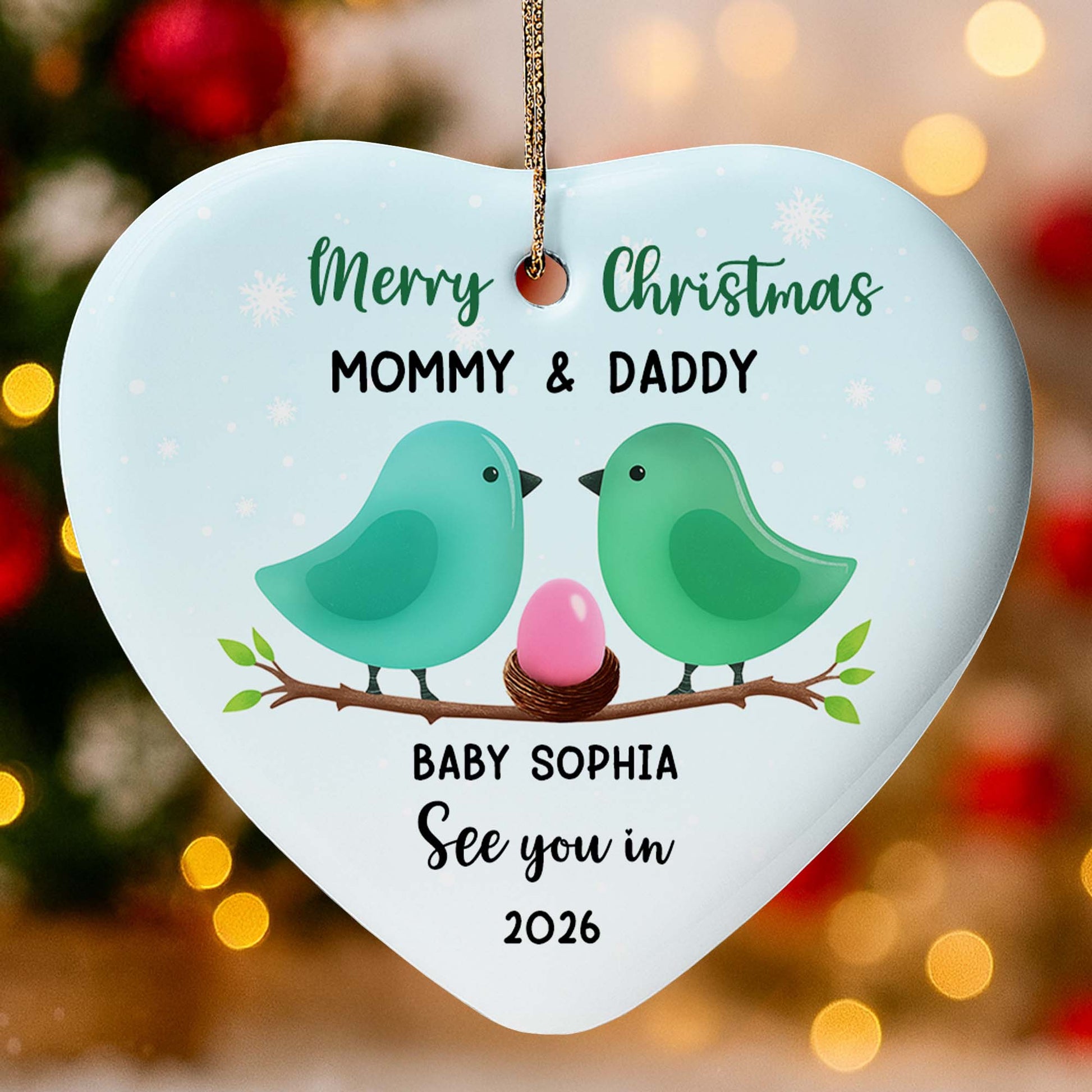 Merry Christmas Mommy And Daddy With Birds And Egg
