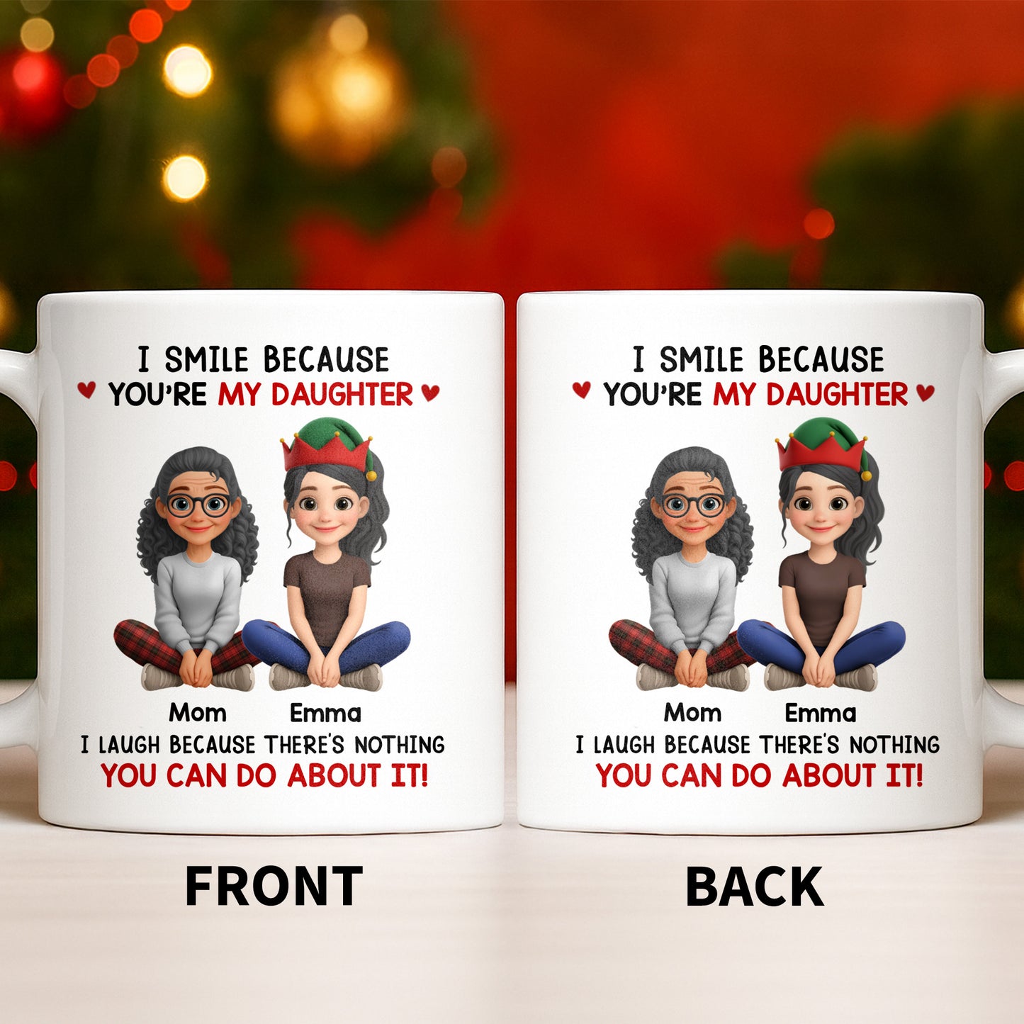 I Smile Because You're My Daughter, Cartoon Figures and Christmas Sweaters - Personalized Custom Coffee Mug - FAM770_MG