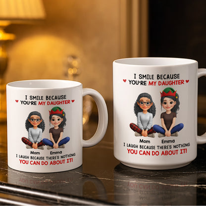 I Smile Because You're My Daughter, Cartoon Figures and Christmas Sweaters - Personalized Custom Coffee Mug - FAM770_MG