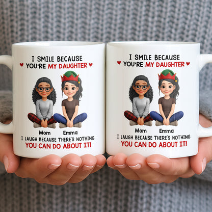 I Smile Because You're My Daughter, Cartoon Figures and Christmas Sweaters - Personalized Custom Coffee Mug - FAM770_MG