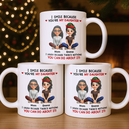 I Smile Because You're My Daughter, Cartoon Figures and Christmas Sweaters - Personalized Custom Coffee Mug - FAM770_MG