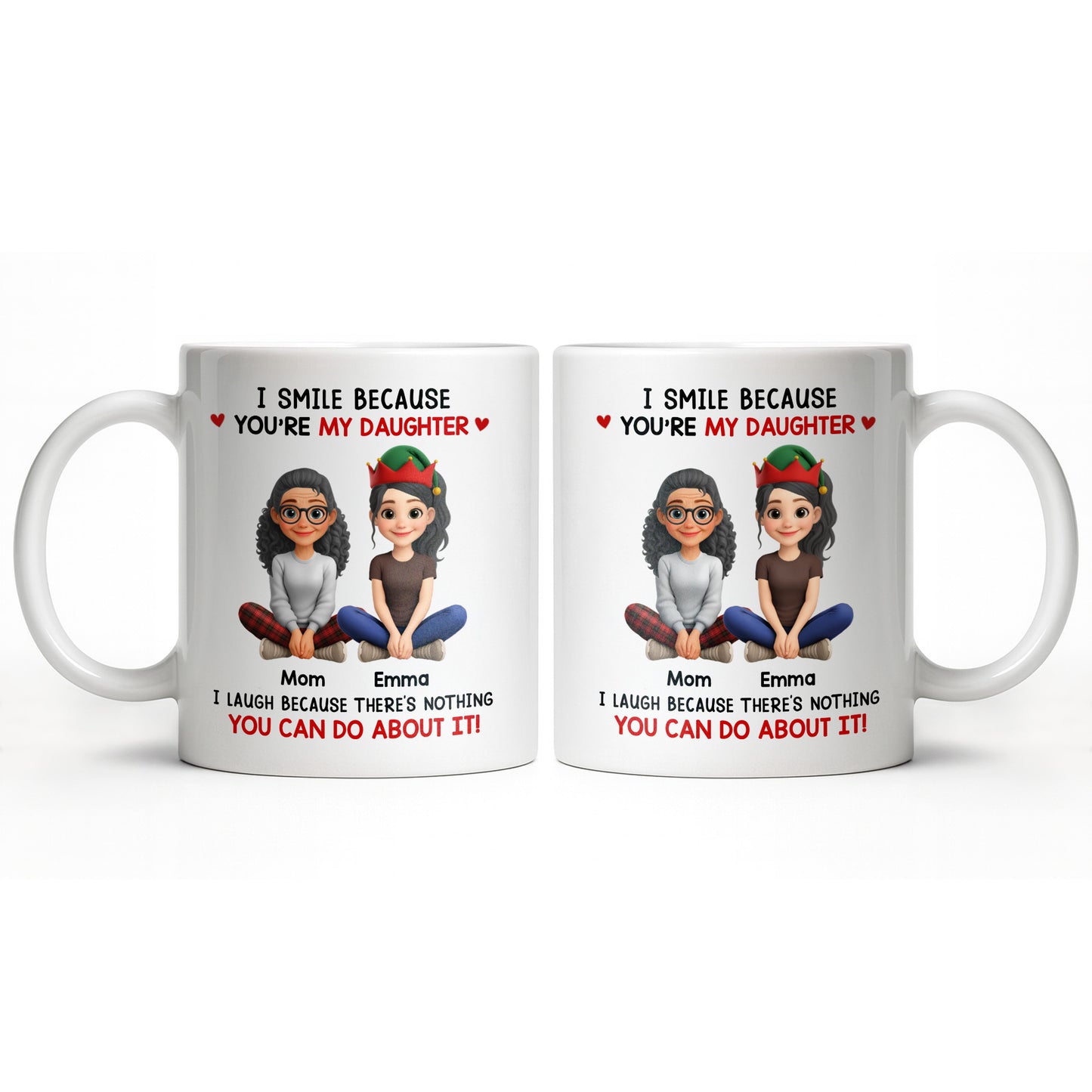 I Smile Because You're My Daughter, Cartoon Figures and Christmas Sweaters - Personalized Custom Coffee Mug - FAM770_MG