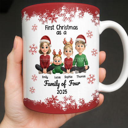 First Christmas As A Family Of Four With Snowflakes