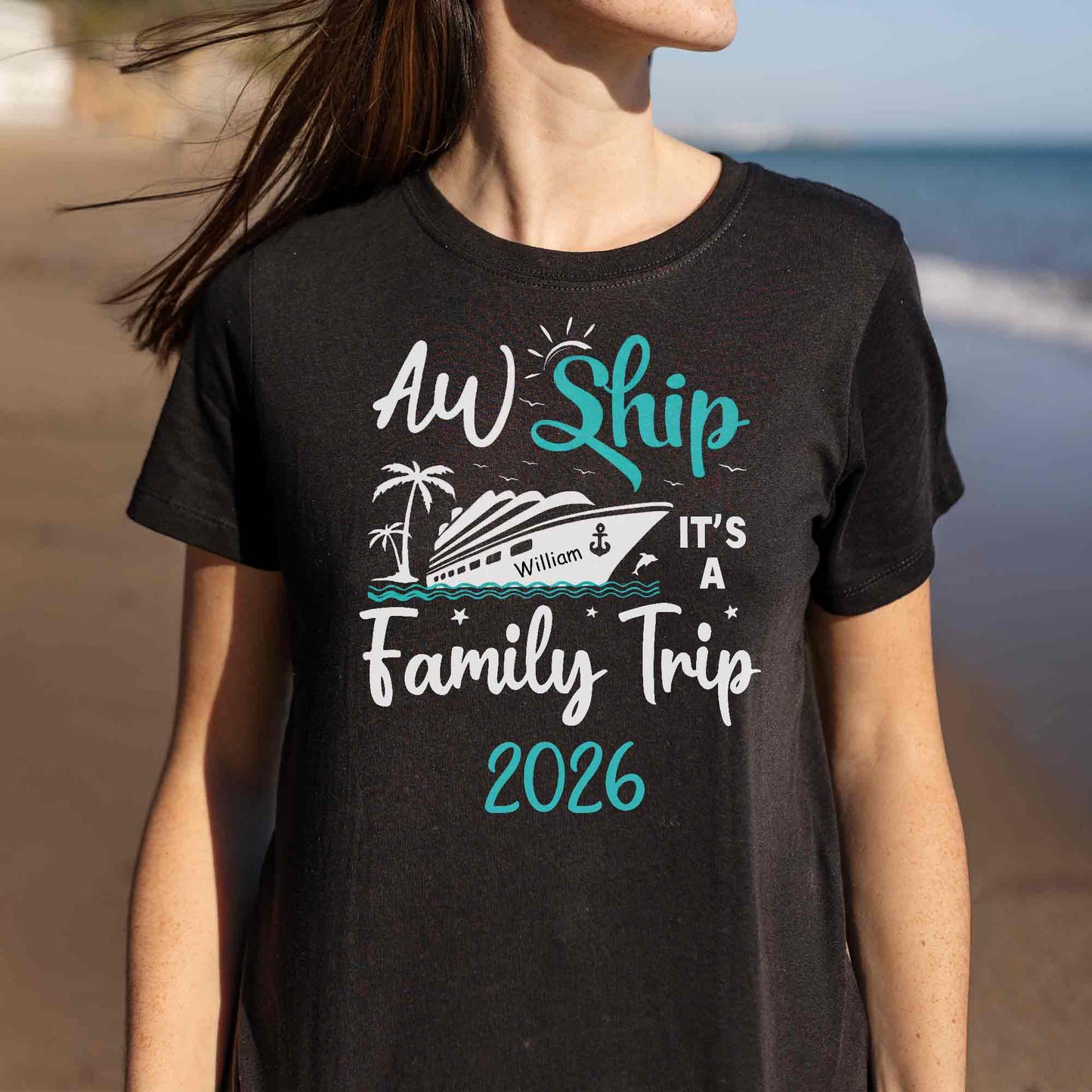 Aw Ship It's A Family Trip With Ship And Palm Tree