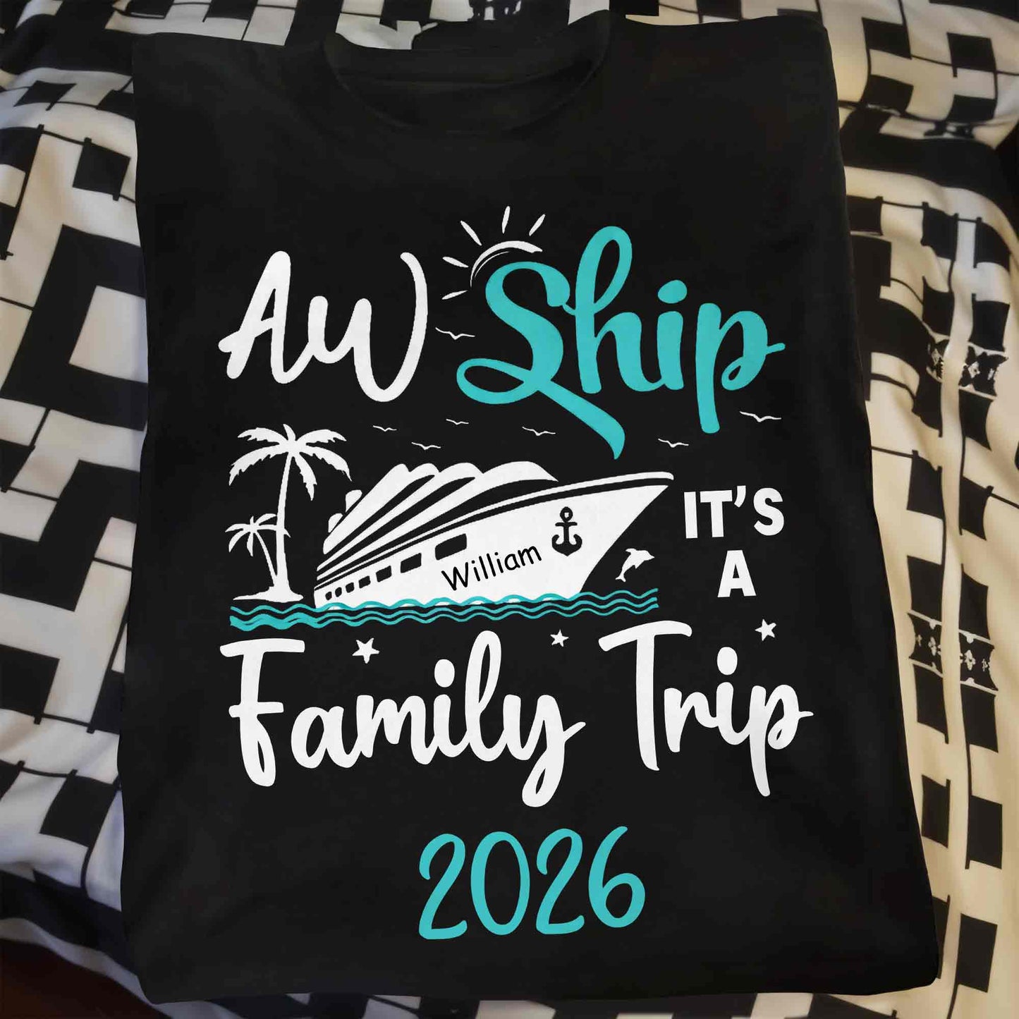 Aw Ship It's A Family Trip With Ship And Palm Tree