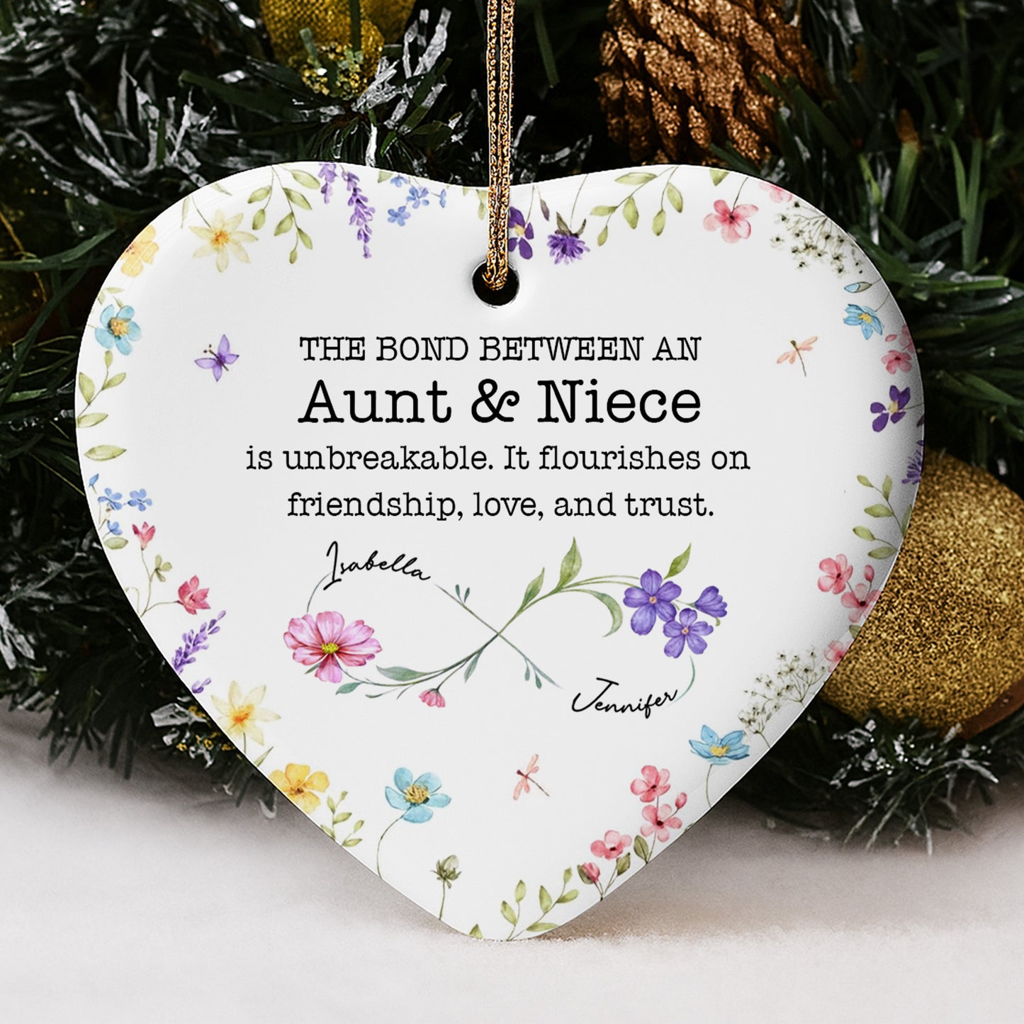 The Bond Between An Aunt & Niece, Flowers Heart Ornament