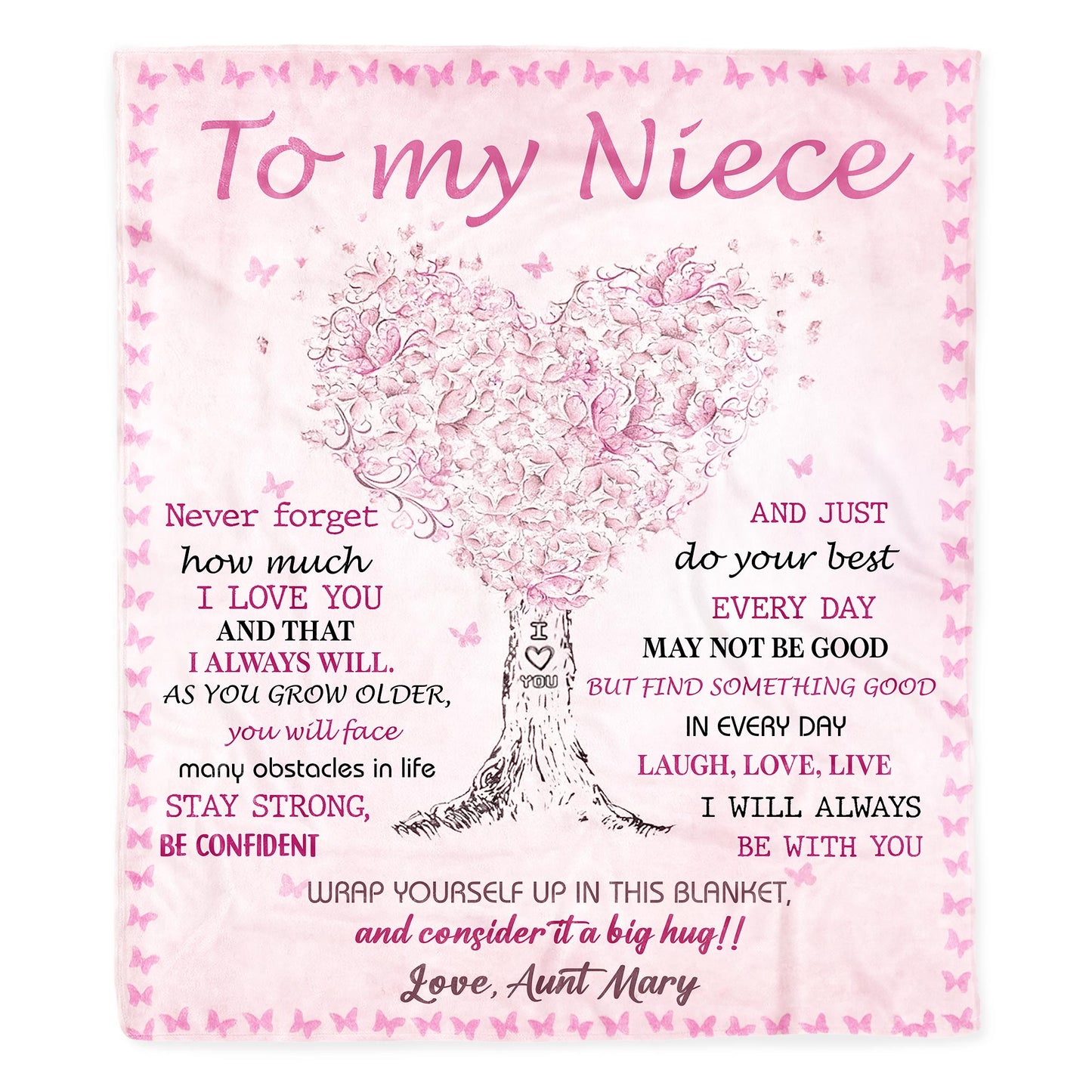 To My Niece, Love and Encouragement Tree and Butterflies Blanket