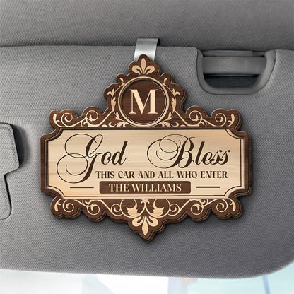 God Bless This Car And All Who Enter, Floral Crown Monogram - Personalized Custom Shaped Car Visor Clip - FAM799_VIS