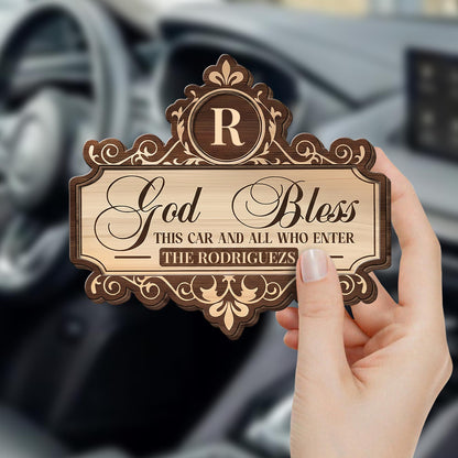 God Bless This Car And All Who Enter, Floral Crown Monogram - Personalized Custom Shaped Car Visor Clip - FAM799_VIS