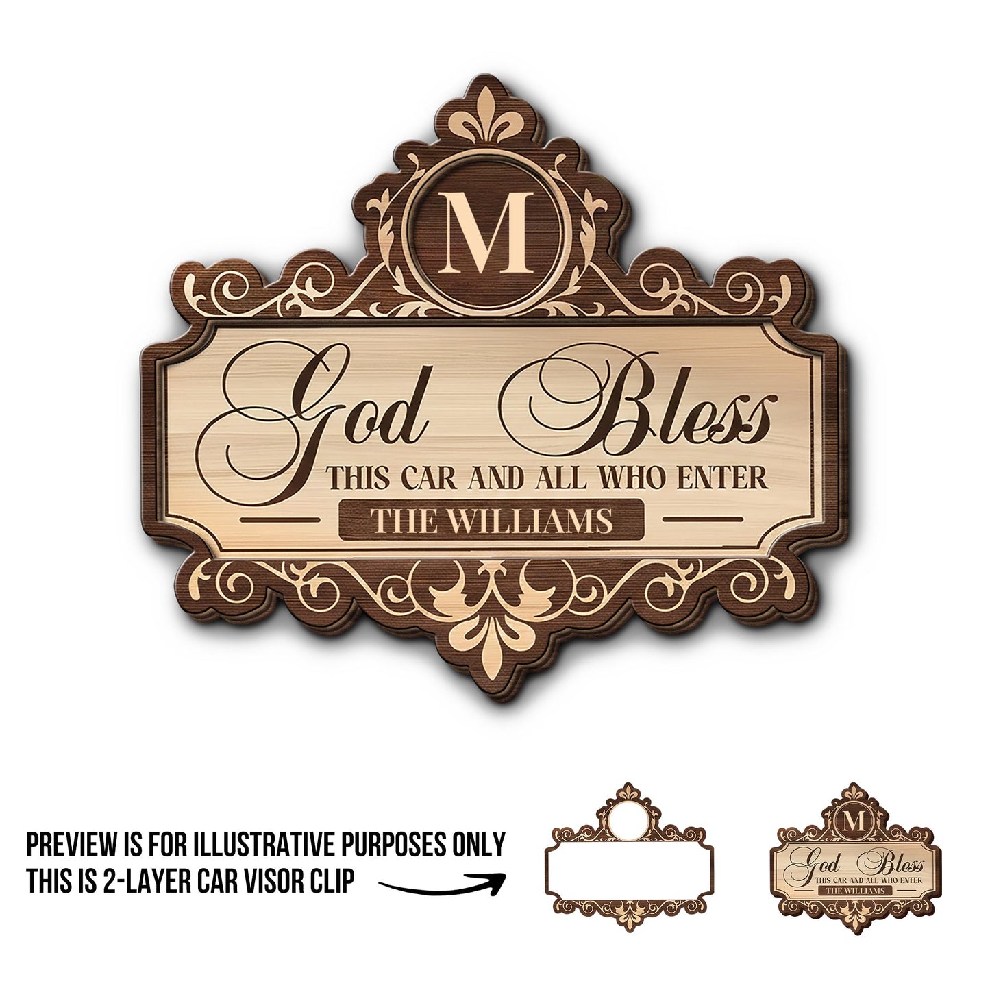 God Bless This Car And All Who Enter, Floral Crown Monogram - Personalized Custom Shaped Car Visor Clip - FAM799_VIS