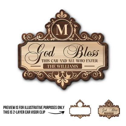 God Bless This Car And All Who Enter, Floral Crown Monogram - Personalized Custom Shaped Car Visor Clip - FAM799_VIS