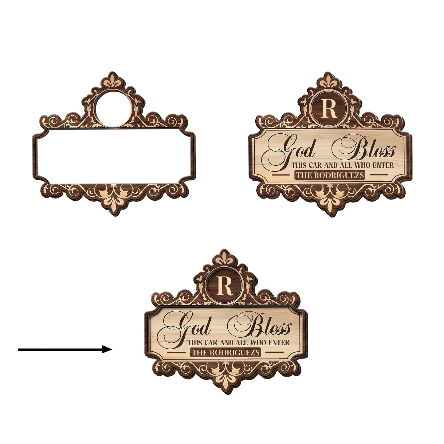 God Bless This Car And All Who Enter, Floral Crown Monogram - Personalized Custom Shaped Car Visor Clip - FAM799_VIS