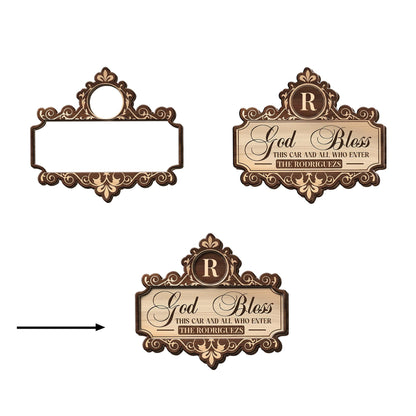 God Bless This Car And All Who Enter, Floral Crown Monogram - Personalized Custom Shaped Car Visor Clip - FAM799_VIS