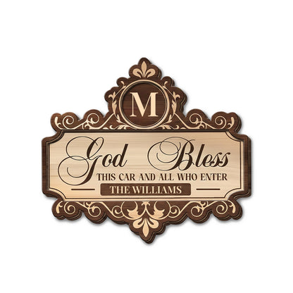 God Bless This Car And All Who Enter, Floral Crown Monogram - Personalized Custom Shaped Car Visor Clip - FAM799_VIS